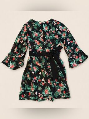 Zara Basic Floral Wrap Romper Dress Bell Sleeve Tropical Mini Size M